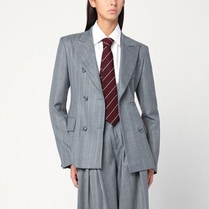 The Andamane Women's Shannon Grey Pinstriped Double-Breasted Jacket